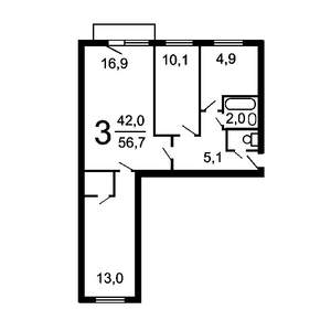 3-к квартира, вторичка, 57м2, 4/5 этаж
