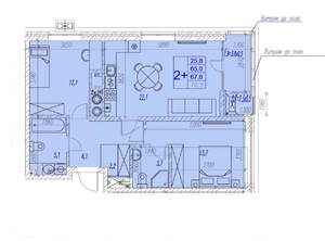 2-к квартира, вторичка, 68м2, 1/17 этаж