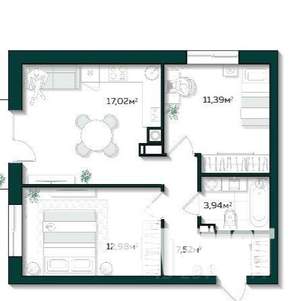 2-к квартира, вторичка, 53м2, 10/11 этаж