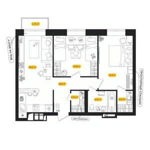 2-к квартира, вторичка, 61м2, 16/24 этаж