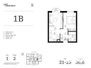 1-к квартира, вторичка, 37м2, 22/25 этаж