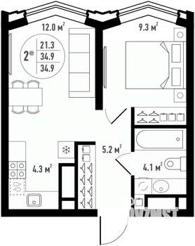 2-к квартира, вторичка, 35м2, 15/24 этаж