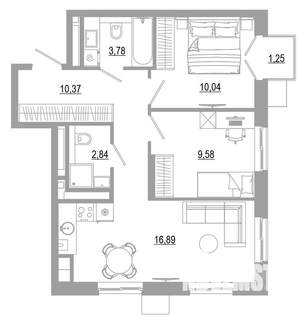2-к квартира, вторичка, 55м2, 9/18 этаж