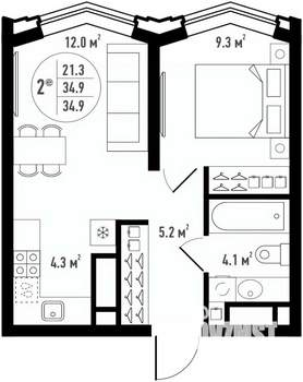 2-к квартира, вторичка, 35м2, 10/24 этаж