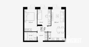 2-к квартира, вторичка, 52м2, 6/23 этаж