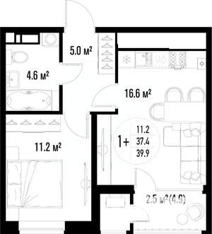 1-к квартира, вторичка, 40м2, 24/25 этаж