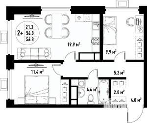 3-к квартира, вторичка, 57м2, 16/25 этаж