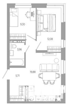2-к квартира, вторичка, 51м2, 7/18 этаж