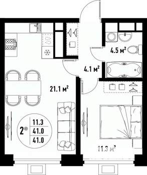 2-к квартира, вторичка, 41м2, 7/25 этаж