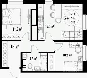 2-к квартира, вторичка, 53м2, 25/25 этаж