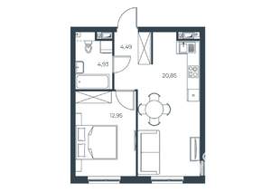 1-к квартира, строящийся дом, 43м2, 4/30 этаж