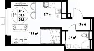 1-к квартира, вторичка, 31м2, 7/25 этаж