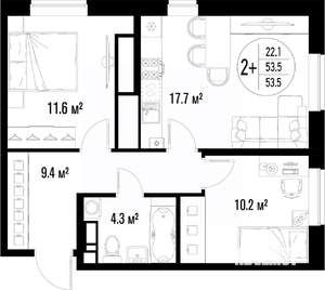 2-к квартира, вторичка, 54м2, 16/25 этаж