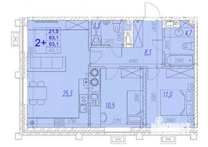 2-к квартира, вторичка, 63м2, 8/17 этаж
