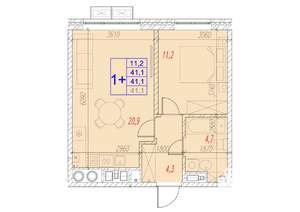1-к квартира, вторичка, 41м2, 16/17 этаж
