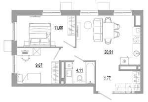 2-к квартира, вторичка, 52м2, 10/18 этаж