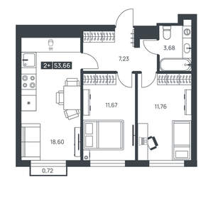 2-к квартира, вторичка, 54м2, 5/16 этаж