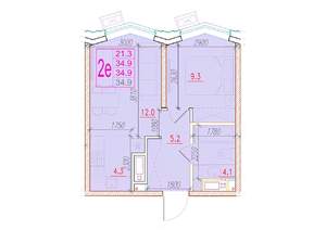 2-к квартира, вторичка, 35м2, 24/24 этаж