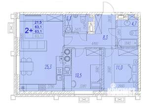 2-к квартира, вторичка, 63м2, 10/17 этаж