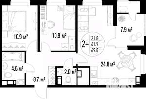 2-к квартира, вторичка, 70м2, 13/20 этаж