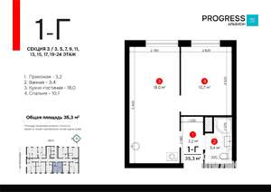 1-к квартира, вторичка, 35м2, 5/24 этаж