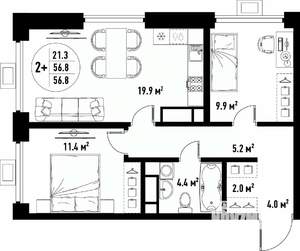3-к квартира, вторичка, 57м2, 15/25 этаж