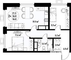 3-к квартира, вторичка, 57м2, 14/25 этаж