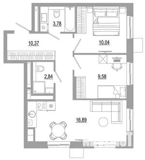 2-к квартира, вторичка, 53м2, 2/18 этаж