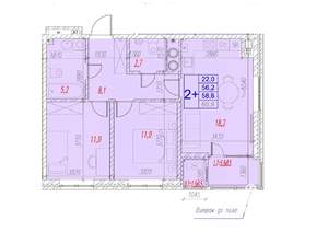 2-к квартира, вторичка, 59м2, 2/17 этаж