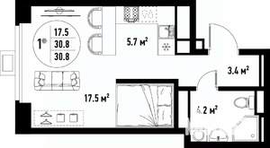 1-к квартира, вторичка, 31м2, 19/25 этаж