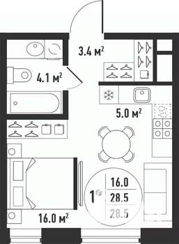 1-к квартира, вторичка, 29м2, 8/24 этаж