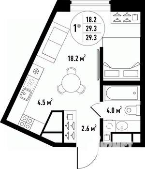 1-к квартира, вторичка, 29м2, 4/24 этаж