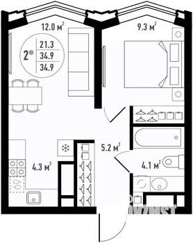 2-к квартира, вторичка, 35м2, 13/24 этаж