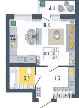 Студия квартира, вторичка, 33м2, 12/17 этаж