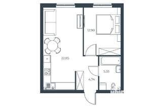 1-к квартира, строящийся дом, 46м2, 4/30 этаж