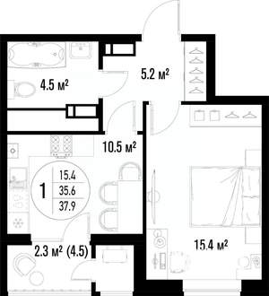 1-к квартира, строящийся дом, 38м2, 20/25 этаж