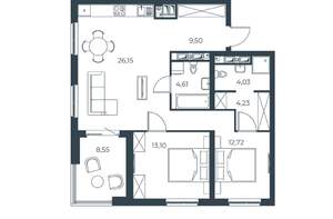 2-к квартира, вторичка, 83м2, 27/30 этаж