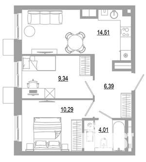 2-к квартира, вторичка, 45м2, 16/18 этаж