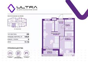 2-к квартира, вторичка, 49м2, 12/19 этаж