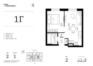 1-к квартира, строящийся дом, 33м2, 2/24 этаж