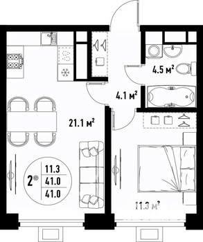 2-к квартира, вторичка, 41м2, 4/25 этаж