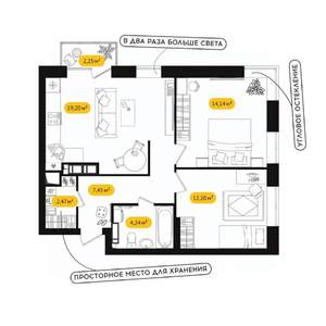 2-к квартира, вторичка, 60м2, 22/24 этаж