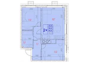 2-к квартира, вторичка, 54м2, 1/17 этаж