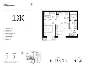 1-к квартира, вторичка, 45м2, 14/25 этаж