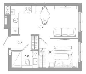 1-к квартира, вторичка, 34м2, 8/25 этаж
