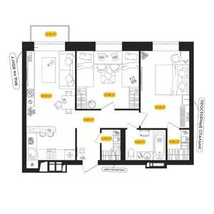 2-к квартира, вторичка, 61м2, 21/24 этаж