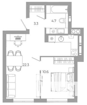 1-к квартира, вторичка, 41м2, 23/25 этаж