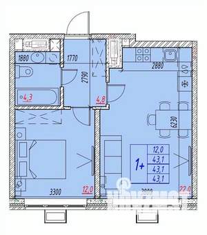 2-к квартира, вторичка, 43м2, 23/25 этаж