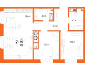 2-к квартира, вторичка, 64м2, 16/17 этаж