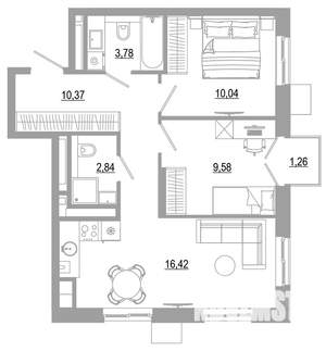 2-к квартира, вторичка, 54м2, 11/18 этаж